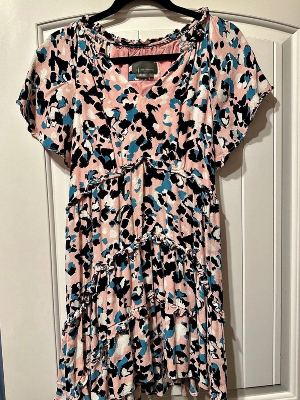 Anthropologie Abstract Print Mini Dress Pink & Black Small Like New